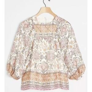 NWT By Anthropologie Flora 100% Silk Blouse Sz S